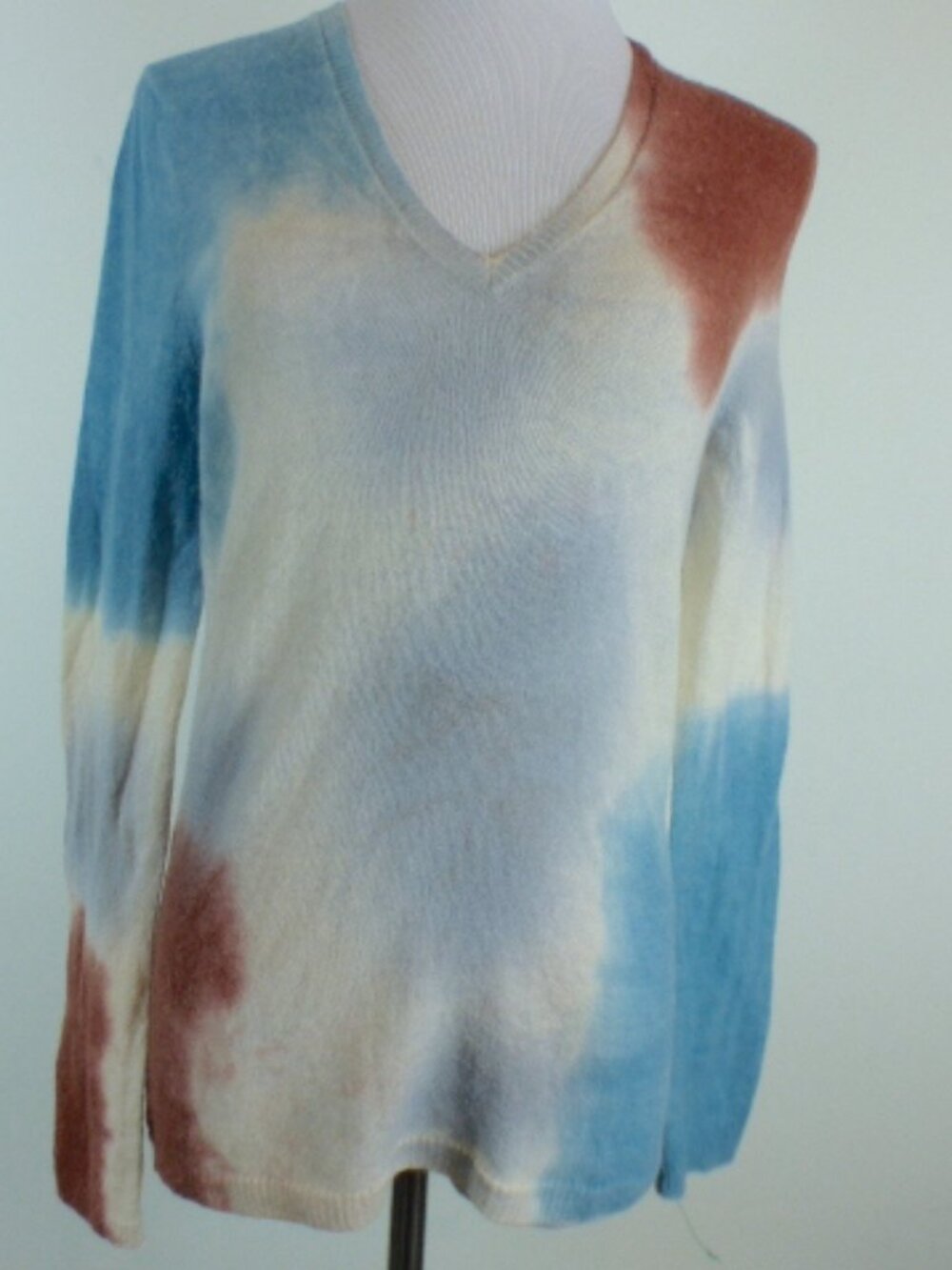 Custo Barcelona tie dye blue gray brown wool cotton blend v neck sweater 1 S